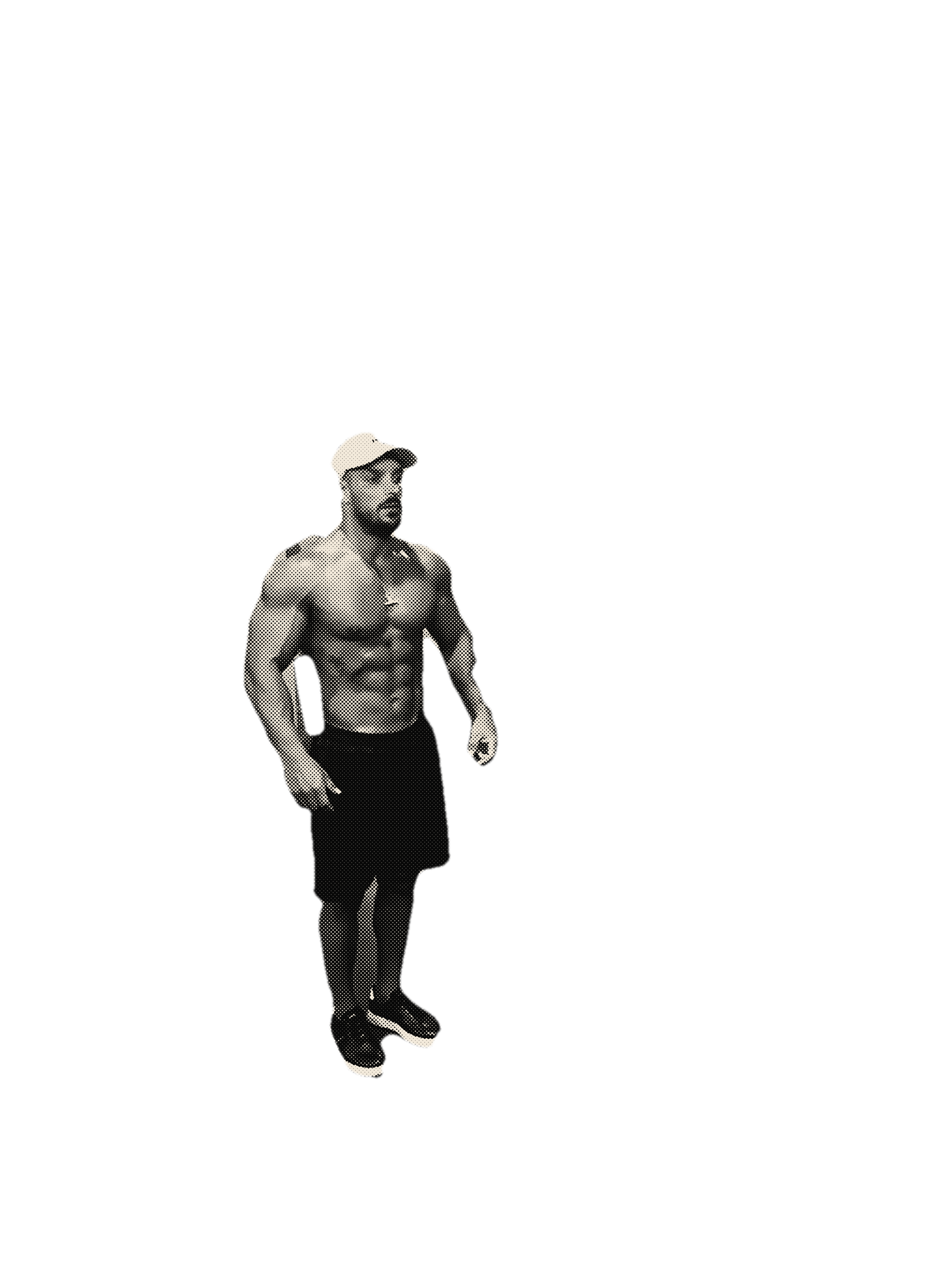 Abed Alpha standing relaxed, printed in pale dots on black